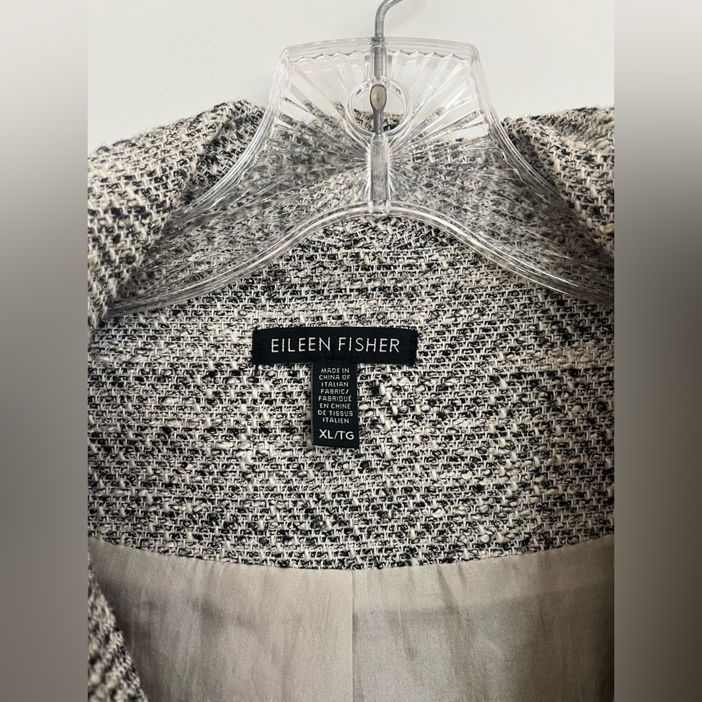 Eileen Fisher Blazer Jacket Soft White Black Italian Tweed Cotton XL Draped - Picture 3 of 11